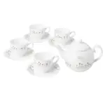 Corelle, 9pcs Stoneware Cup, Saucer & Teapot Set - Flower Hill